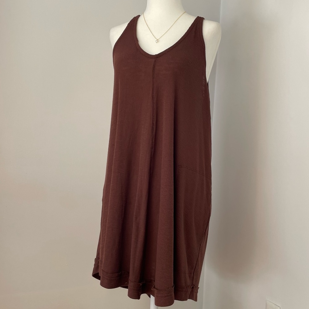 Free People Beach Bikini Cover Up Mini Dress Flowy Oversized Brown XS